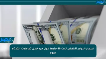 أسعار الدولار تنخفض تحت 49 جنيها لأول مرة خلال تعاملات الثلاثاء اليوم